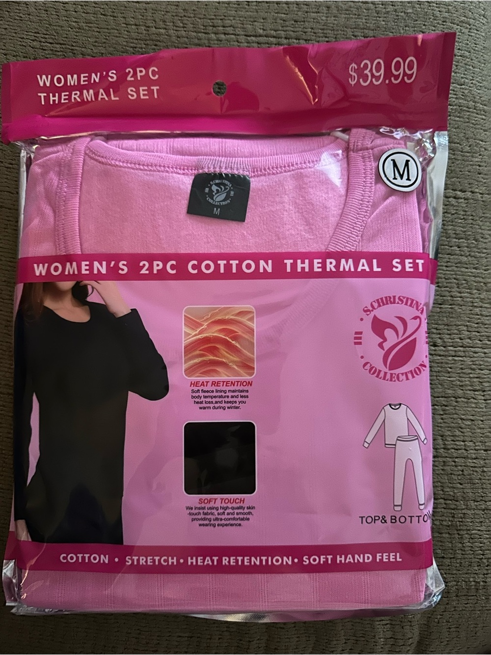 Schrisina Collection Women’s 2pc Cotton Thermal Set - Pink